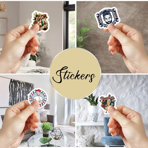 BIGZORO Pack 50 PCS Barber Hair Cut Stickers Decal Vinyl Waterproof Labels for Clippers Men Boys Dad Hairdressers Hairstylist Decor Laptop Helmet Computer Scrapbook Hydro Flask Car