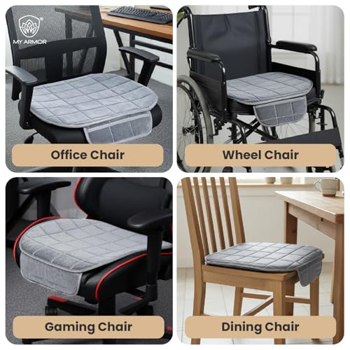 Image of MYARMOR Car Seat Cover | Ultra-Soft HR Foam Quilted Cushion with Non-Slip Grip & Storage Pouch | Universal Fit Front Car Seat Protector | Extra Large 20 x 20 Inches | Grey Velvet | 1 Pc