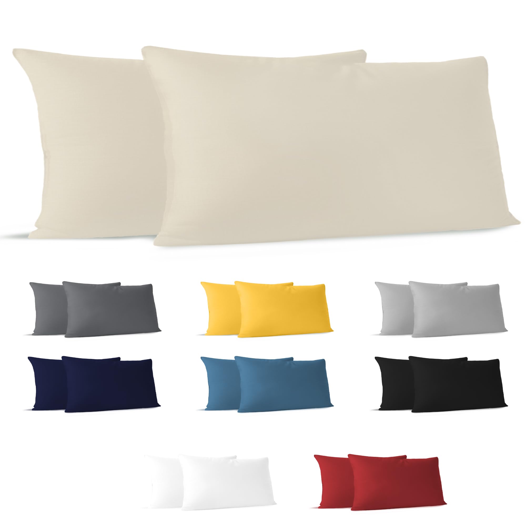 Kissenbezug 40 x 80 (Set mit 2) - 100% Jersey Baumwolle 150 g/qm Kissenbezüge -Beige - Für Kissen 40 x 80 cm - Kissenhülle - Kissenbezug - Resistent und Hypoallergen - Dreamzie