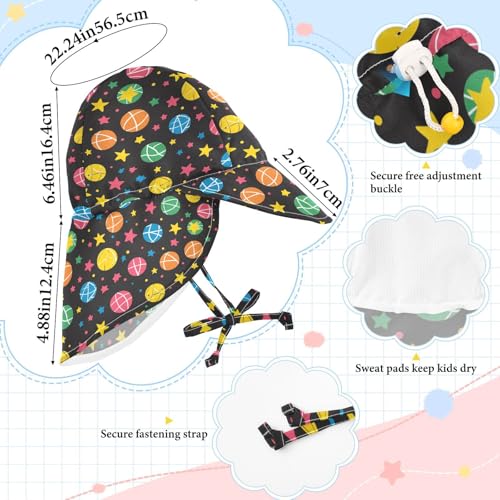 KLL Baby Sunhat Toddler Boy Bucket Hats Baby Girls UPF 50+ Large Brim Traveling Swim Hat Cartoon Ball Stars Colorful4