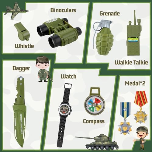 Kids Army Costume for Boys, Military Army Costume with Army Toys, Solider Boy Dress up, Halloween Costumes for Boys