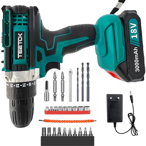 Akkuschrauber, Akku Bohrschrauber Ersatz Für Makita 18V, Schlagbohrmaschinen Das Maximale Drehmoment Beträgt 100NM, Akku Bohrmaschine Zwei Geschwindigkeitsbereiche, 25+1 Treibereinstellungen, 3Ah Akku