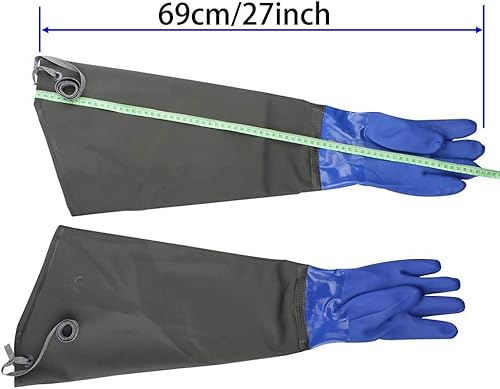 Miniatura 3 de Eiito Guantes de limpieza de drenaje, guantes de estanque, guantes de goma largos, guantes impermeables hasta el codo, guantes de goma aislados de