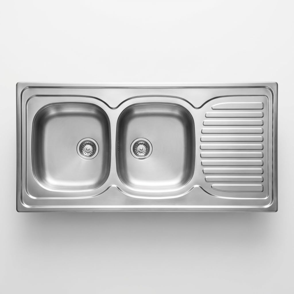 Évier de cuisine à poser en acier inoxydable avec 2 cuves et égouttoir 120 x 60 cm finition satinée - Tavo