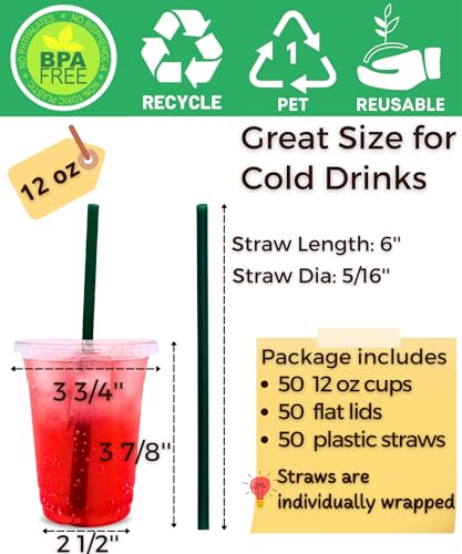 Aatriet 12 oz Disposable Clear Plastic Cups with Lids and Straws (50 Sets)