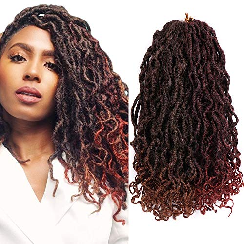 Fani 6 Pack Faux Locs Crochet Hair Goddess Locs Crochet Braiding Hair Extension with Curly Ends Natural Soft Synthetic Hair for Women (T1B/30, T1B/350)