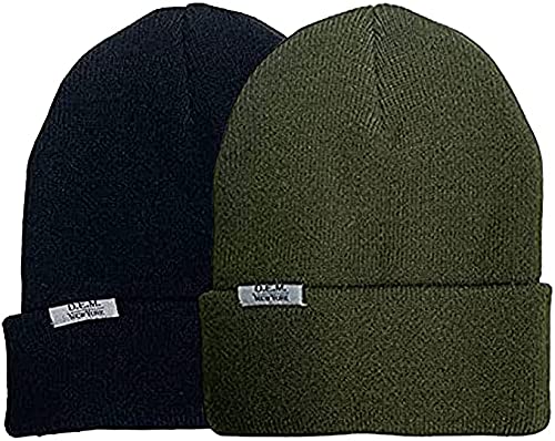 DEM New York Unisex Beanie Hats - 2 Colors Per Pack - Acrylic Cold Weather Hat for Men & Women - Soft Cuffed Beanie - Warm Skull Knit Caps for Winter (2-Pack) Black/Olive
