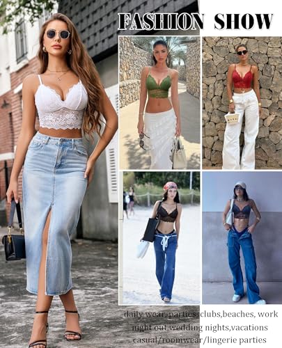 Image of Avidlove Lace Bralettes for Women V Neck Spaghetti Strap Bra Unpadded Tops Sexy Cami Crop Top Going Out Lingerie