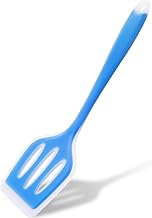 DecorTwist® Silicone Turner Spatula | Heat Resistant Kitchen Utensils for Cooking, Baking | BPA-Free, Food Grade Wooden Handle Nonstick Flipper for Fish, Eggs, Omelets (8X 0.2X 32cm,91g) Sky Blue
