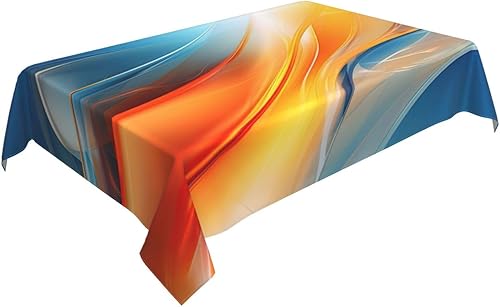 Miniatura 4 de Mantel rectangular de flujo de color abstracto, 54 x 72 pulgadas, azul, naranja, amarillo, impermeable, resistente a las manchas, mantel de