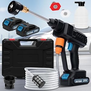 6L/min Cordless Pressure Washer, 18 bar Portable High Power Washer with 2 Batteries, 6 in 1 Nozzle Cordless Battery High Pressure Washer, Sprays 6-10m Away, for Car/Floor/Patio Cleaning（Blue）