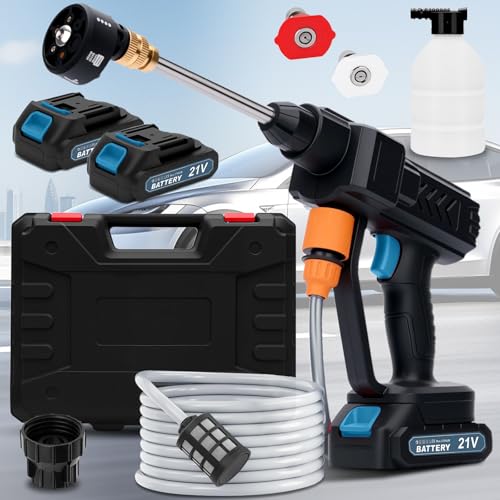 6L/min Cordless Pressure Washer, 18 bar Portable High Power Washer with 2 Batteries, 6 in 1 Nozzle Cordless Battery High Pressure Washer, Sprays 6-10m Away, for Car/Floor/Patio Cleaning（Blue）