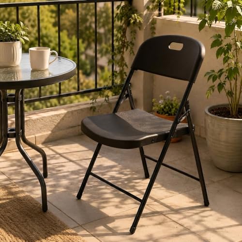 Image of MRC Metal Folding Chair Seat Upholstered Leatherette for Space-Saving Design for Home, Office, and Dorm Rooms Kitchen,Work,Sturdy,Garden (1, Curve Folding Black)