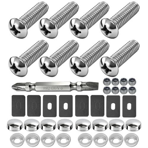 RCKJNJ Stainless Steel License Plate Screws, M6 (1/4"), with Chrome Caps