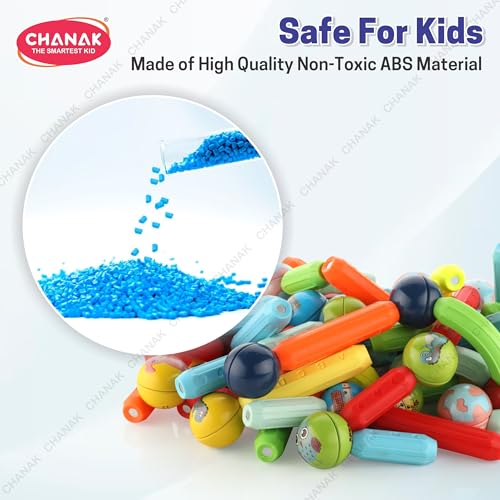 Image of Chanak 76 PCS Magnetic Sticks Building Blocks for Kids & Toddlers - Magnet Stick with Balls, Educational STEM Learning Safe Magnet Stick Construction - Montessori Magnetic Toy for Boys & Girls Age 3+