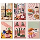 HTGWCG Set di 6 dipinti con i numeri, per adulti, per dipingere con i numeri, Cafe fai da te, dipinto a mano, per adulti e principianti, con pennelli e colori acrilici, 20 x 30 cm