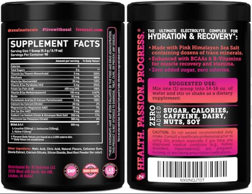 Image of Zeal Electrolyte Powder - 90 Servings | Keto Electrolytes Powder | Zero Sugar, BCAAs, B-Vitamins | Potassium, Zinc, Magnesium | Hydration Powder Recovery Drink | Raspberry Guava