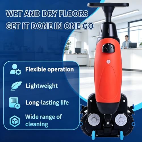 Image of Commercial Floor Scrubber And Buffer, 17 Inch Battery Powered Floor Polisher Machine With 360 Degree Rotation, 350 RPM Motor, 2.3 Gal Tank, 13000 Sqft Coverage For Hard Floor Cleaning