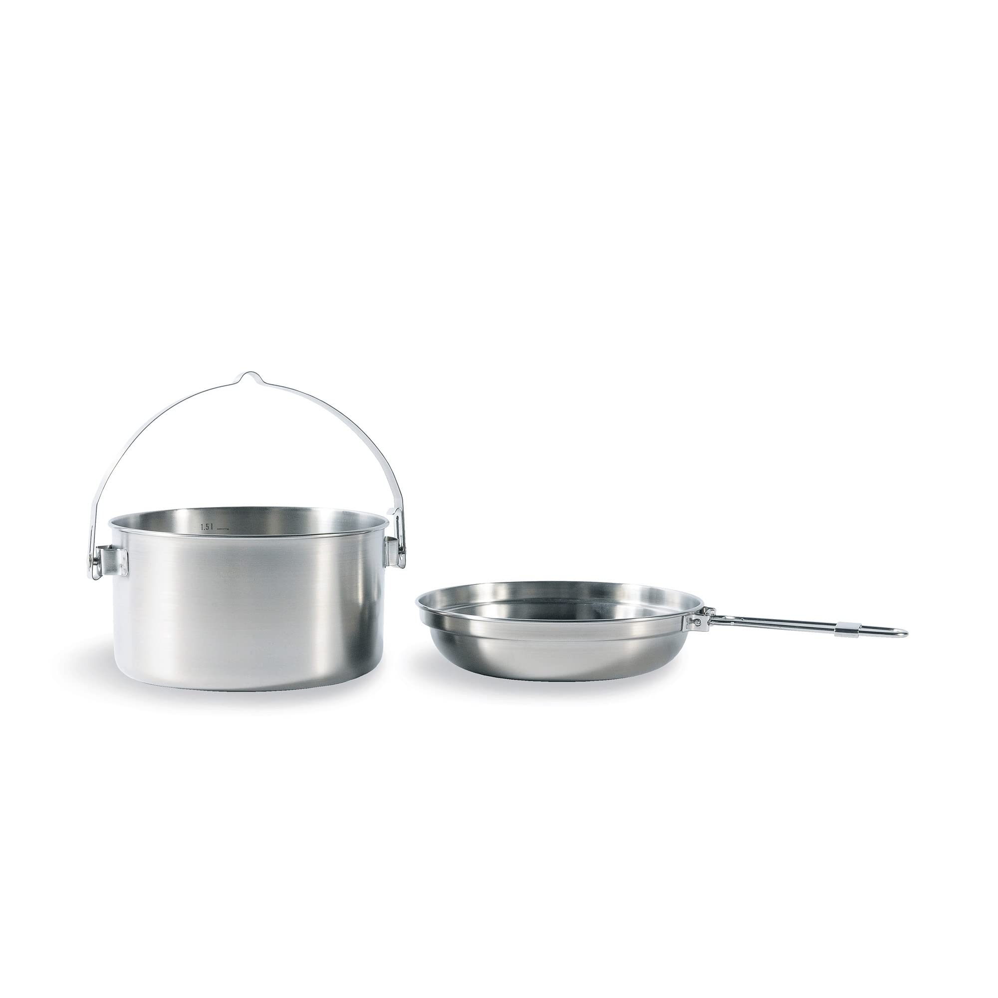 Tatonka Camping-Kochgeschirr Mini Set II (6-teilig) - Edelstahl-Geschirr mit Topf, Deckel und drei Trinkbechern - Inklusive Transportbeutel - Schadstofffrei & lebensmittelecht