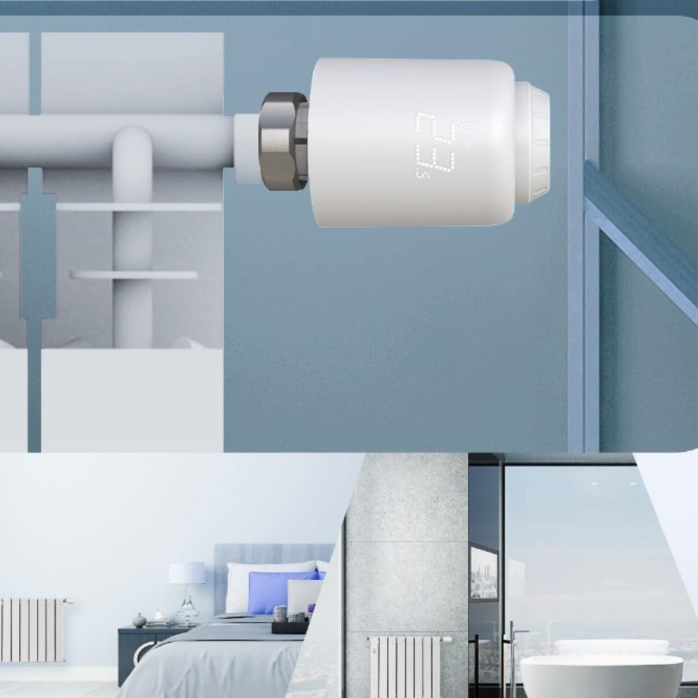 Testina termostatica WiFi Smart TRV, valvola termostatica programmabile con app e controllo vocale, M30 x 1,5 compatibile con TUYA, 6 adattatori inclusi per riscaldamento domestico