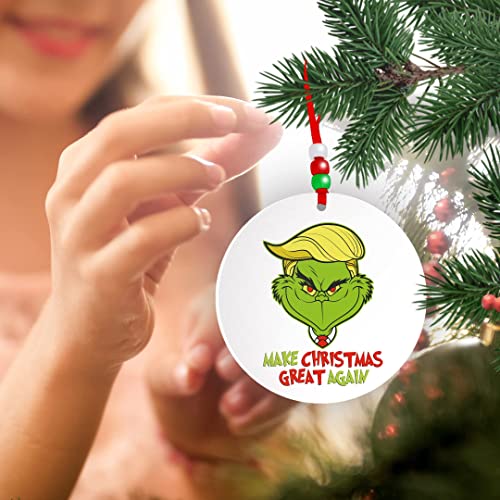 Grinch Christmas Tree Decorations 2021, Large 3.2" Round Eco Plastic Pvc, Funny, Hanging Ornaments, Trump Ornament, Make Christmas Great Again, Whoville Décor, Indoor Outdoor Ornament, Navidad #TOP6