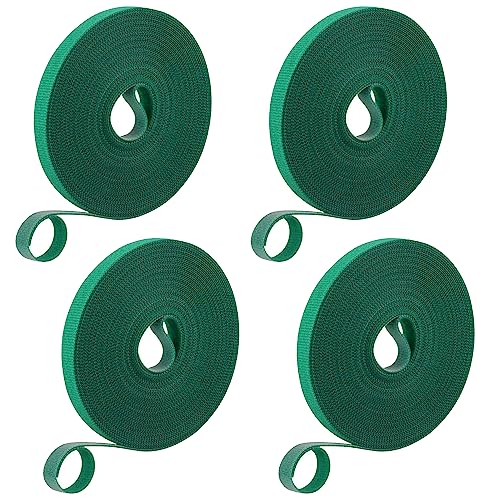 4 Rouleaux d'attaches pour Plantes Attaches de Jardin Ruban Vert, 40 mètres de Ruban Vert à Crochets et Boucles pour Le Jardin, Attache torsadée pour Plantes de tomates pour Le Soutien des Plantes