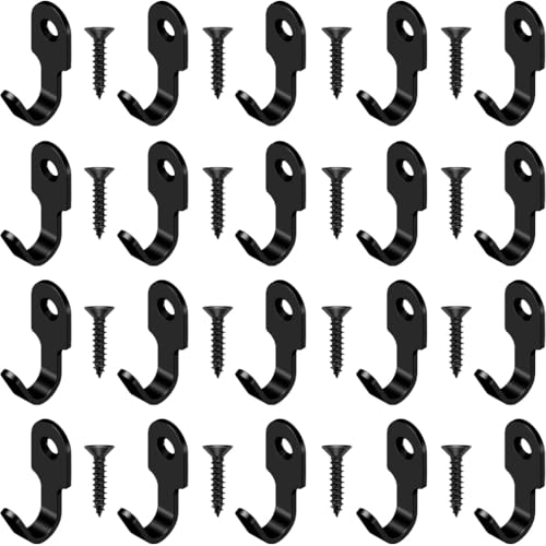 HANFUGA 20Pcs Small J Hook Black 304 Stainless Steel Wall