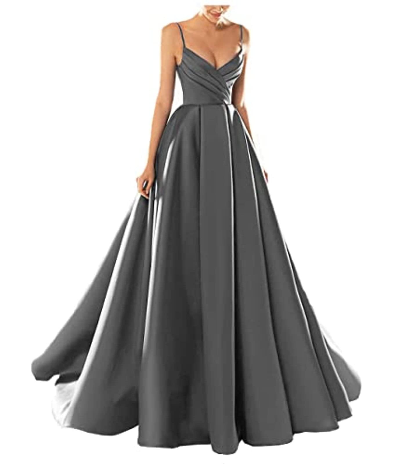 yhfshop Formal Long Evening Party Dress,Sexy V-Neck Spaghetti Strap Satin Evening Dress,Grape Purple,US8,Gowns Evening Bridesmaid Dresses — view 16