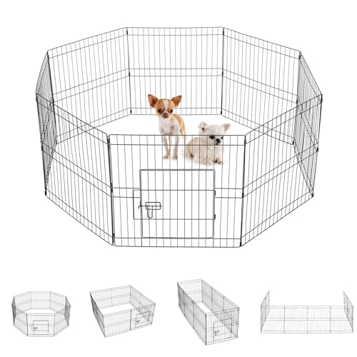 ペットサークル ペットフェンス 中小型犬用 犬用ゲージ ドッグラン 犬サークル パネル8枚 メタル製 折り畳み式 ペット用柵 折り畳み式 形変更可 自由組み立て ジョイント式 安全ロック付き 掃除しやすい 小動物栅 フェンス 屋内/屋外サークル 中小型犬 うさぎ 猫(高さ61cm)