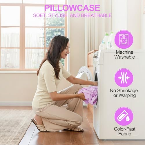 Image of DONAMA Pillowcase Fit All Types of Pillow, 1pc Moisture Wicking and Cooling Fabric Pillow Cover with Envelope Closure - Queen Size 29.53 inch x 19.69 inch (Purple)