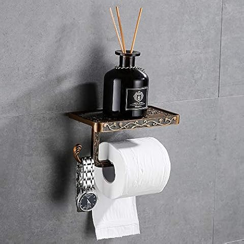 Hoomtaook Toilet Paper Holder Bathroom Accessories Space Aluminum Tissue Mobile Paper Roll Holder Wall Mount Aluminum Rustproof Vintage Style Bronze Cover