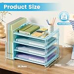 Organisateur de papier de bureau avec détenteur de fichier, 4 Tier Desk Tidy Organisateur avec 1 Entreposage de bacs à papier pour les magazines, la maison, l'école, les fournitures de bureau - bleu