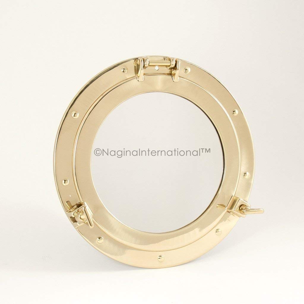 Miroir Hublot Nautique En Laiton Poli 43,2 Cm - Décoration Maritime Style Bateau Pirate