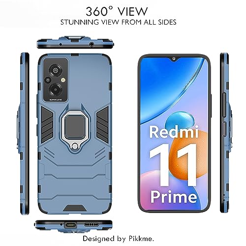 Image of Pikkme Redmi 11 Prime 4G Back Cover | D5 Tough Armor Bumper | 360 Protection Case | Ring Holder Stand Case for Redmi 11 Prime 4G (Blue)