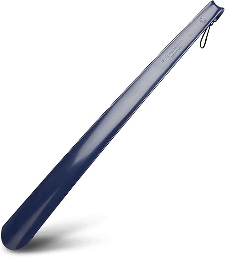 Extra Long Handled Navy Plastic Shoe Horn (21 Inch) for Taking Boots on and Off with Comfort Grip long shoe horns for men, women - Made in Britain