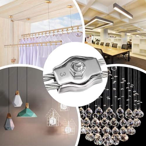 10 Stück Drahtseilklemme, 3mm Seilklemme, M3 Drahtseilklemme, Edelstahl 304 Drahtseilklemmen Drahtklemme für Drahtseil Stahlseil Wäscheleinenspanner Markise Fixiert