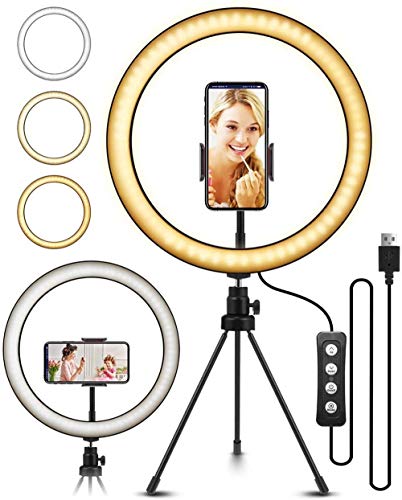 Ikaif 10,2"LED Anillo Luz Trípode Foto Vídeo LED Kit De Iluminación, 11...