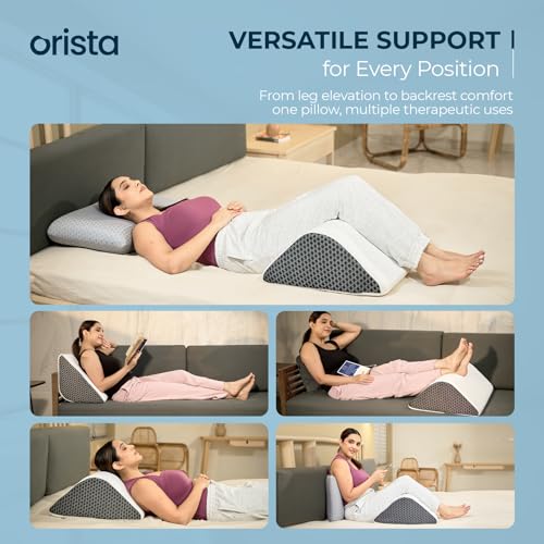 Image of Orista Knee Wedge Pillow I Triangle Shape Orthopedic Cushion for Leg Elevation, Pain Relief, Post-Surgery Recovery I Memory Foam with Washable Cover & 2-Year Warranty