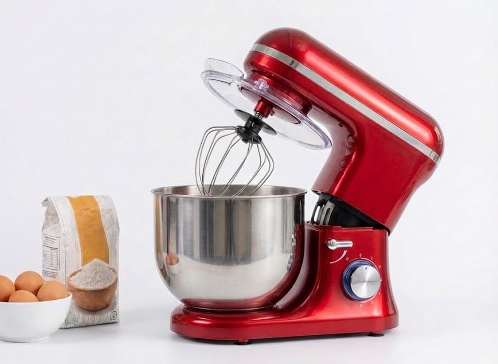 Batidora Amasadora 8L 2000W Amasadora de Pan Para Repostería, Robot de Cocina Amasador, Bajo Ruido, Potente y Profesional, 6 Velocidades con Pulso, Bol de Acero Inoxidable (Rojo)