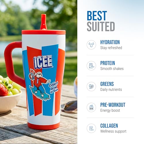 Image of Ice Shaker 32 oz Tumbler with Handle and Straw | 32oz ICEE | Cold for 30+ Hours | 2-in-1 Tumbler Shaker Bottle | Odor-Free 32 ounce Bottle for Water, Protein Shakes, Smoothies, Cocktails