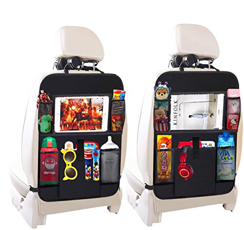 Car Backseat Organizer with 10\" Table Holder, 9 Storage Pockets Seat Back Protectors Kick Mats for Kids Toddlers, Travel Accessories - Thumbnail 3