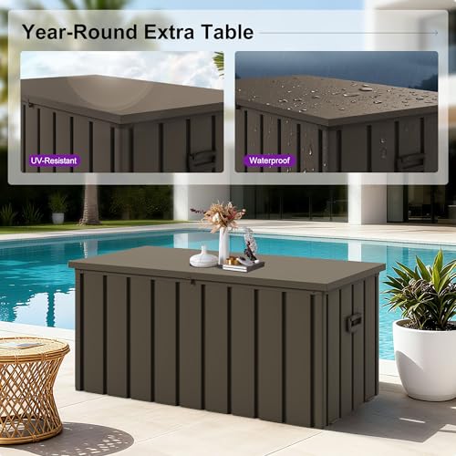 Image of PURPLE LEAF Outdoor Deck Box 100 Gallon, Waterproof Lockable Storage, Brown