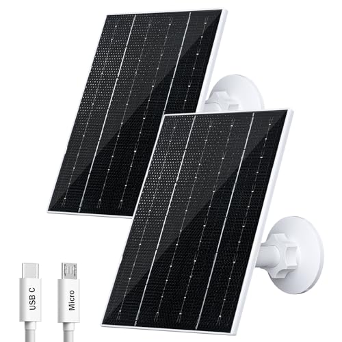 FUTUREZEN 4W Solar Panel for Security Camera Type-C/Micro USB Solar Charger for Rechargeable Battery Cameras IP66 Waterproof 360 Adjustable Bracket 9.8ft Cable for Outdoor Use 2 Pack