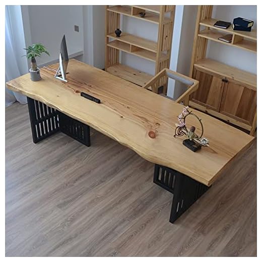 Solid Wood Executive Desk BIGMAII Modern Conference Table Irregular Rectangle Computer Desk Industrial Writing Office Desk with Iron Base - 70.9"