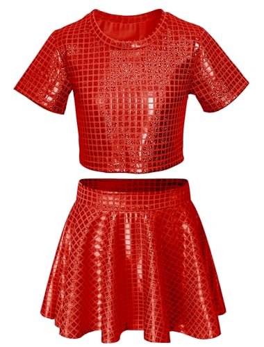 Image of Sequin Top for Girls with Shiny Skirt Disco 0utfit Metallic Dress Performance Kids 3-13T