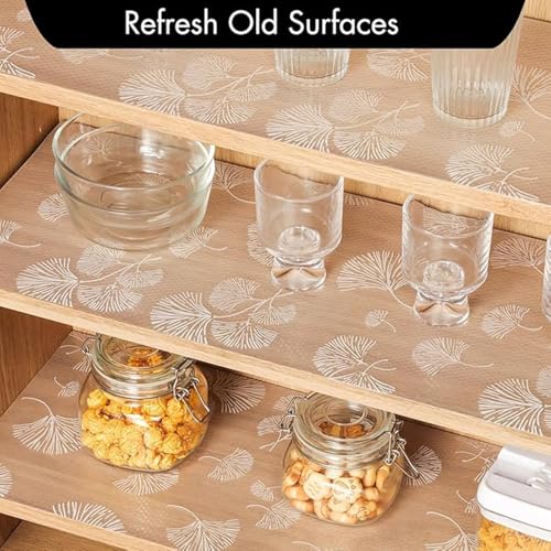 Image of ElastPro (45 cm X 5 m) Printed Shelf Liners for Kitchen Shelves, Drawer Mat, Shelf Liner, Fridge Mats, Kitchen Cabinet Drawer Mat Liner Sheets (Fan Leaf White)