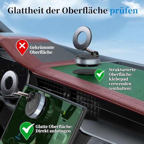 PlusAcc Vakuum Handyhalterung Auto für Magsafe - 360° Drehbar Zusammenklappbar Tragbar Magnetisch Handy Halter für 17/16/15/14/13/12 an Windschutzscheibe/Armaturenbrett/Spiegel befestigt 2