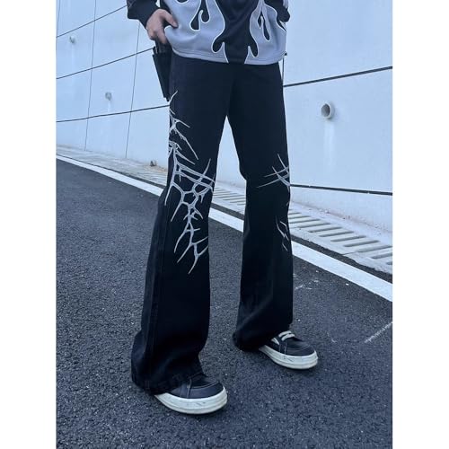 BXCNCKD Men's Street Fashion Casual Straight Leg Pants with Thorn Pattern Jeans and Loose Wide Leg Pants3