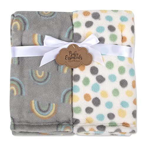Plush Fleece Receiving Baby Swaddle Blankets 30X40 Baby Security Blanket 2 Pack For Boys, Girls (Colorful Rainbows & Polka Dots) #TOP5