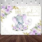 Sensfun 7x5ft Purple Elephant Baby Shower Backdrop for Girl Watercolor Floral A Sweet Little Girl is on Her Way Baby Shower Party Decoration Photography Background Cake Table Banner Photo Booth Props